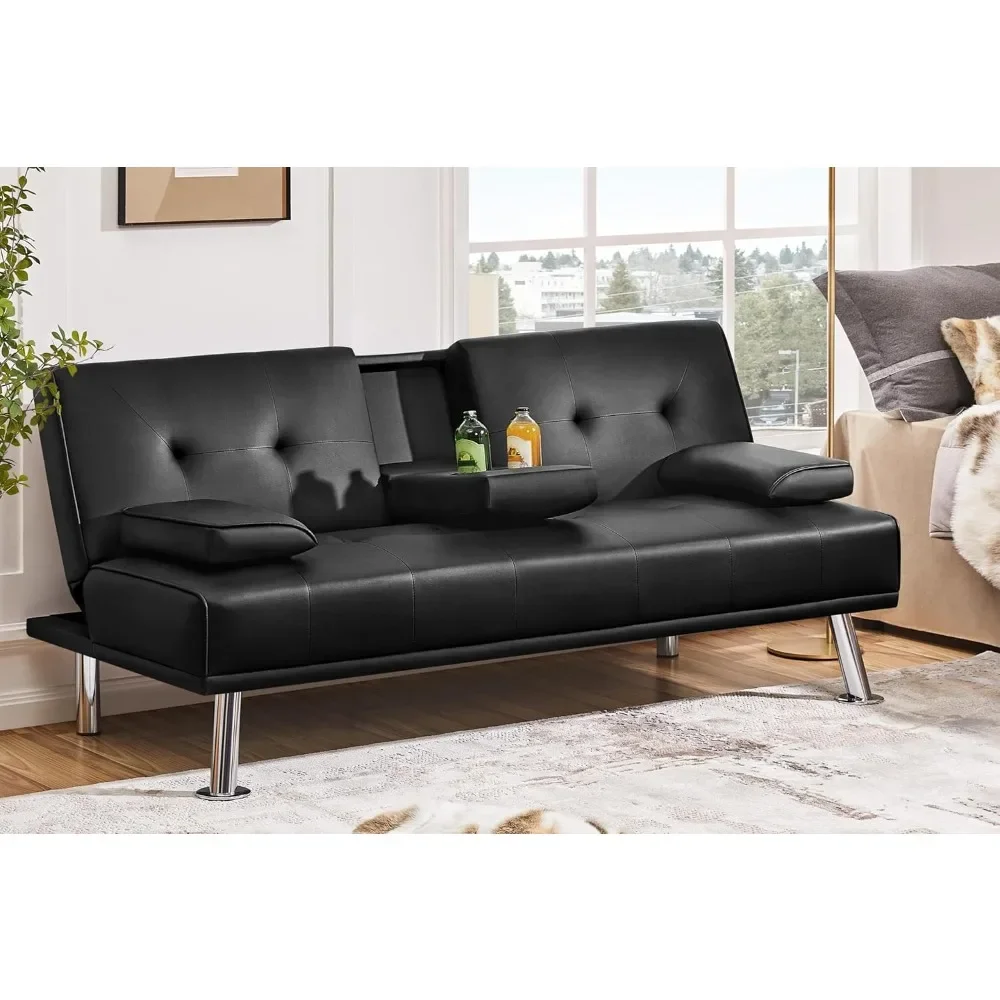 

Modern Sofa Bed Faux Leather Sofa Convertible Folding Futon Couch with Armrest Home Recliner Home Furniture for Living Room