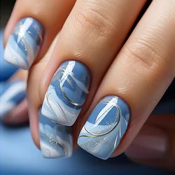 24pcs French glitter artificial false nails with glue sweet cool y2k fake nails with designs removeable press on nails tip short