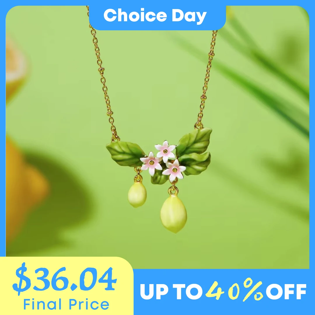 

Ожерелье из эмали ручной работы с виноградом и лимонным цветком, ожерелье из 18-каратного золота, подарок для девушки на день рождения