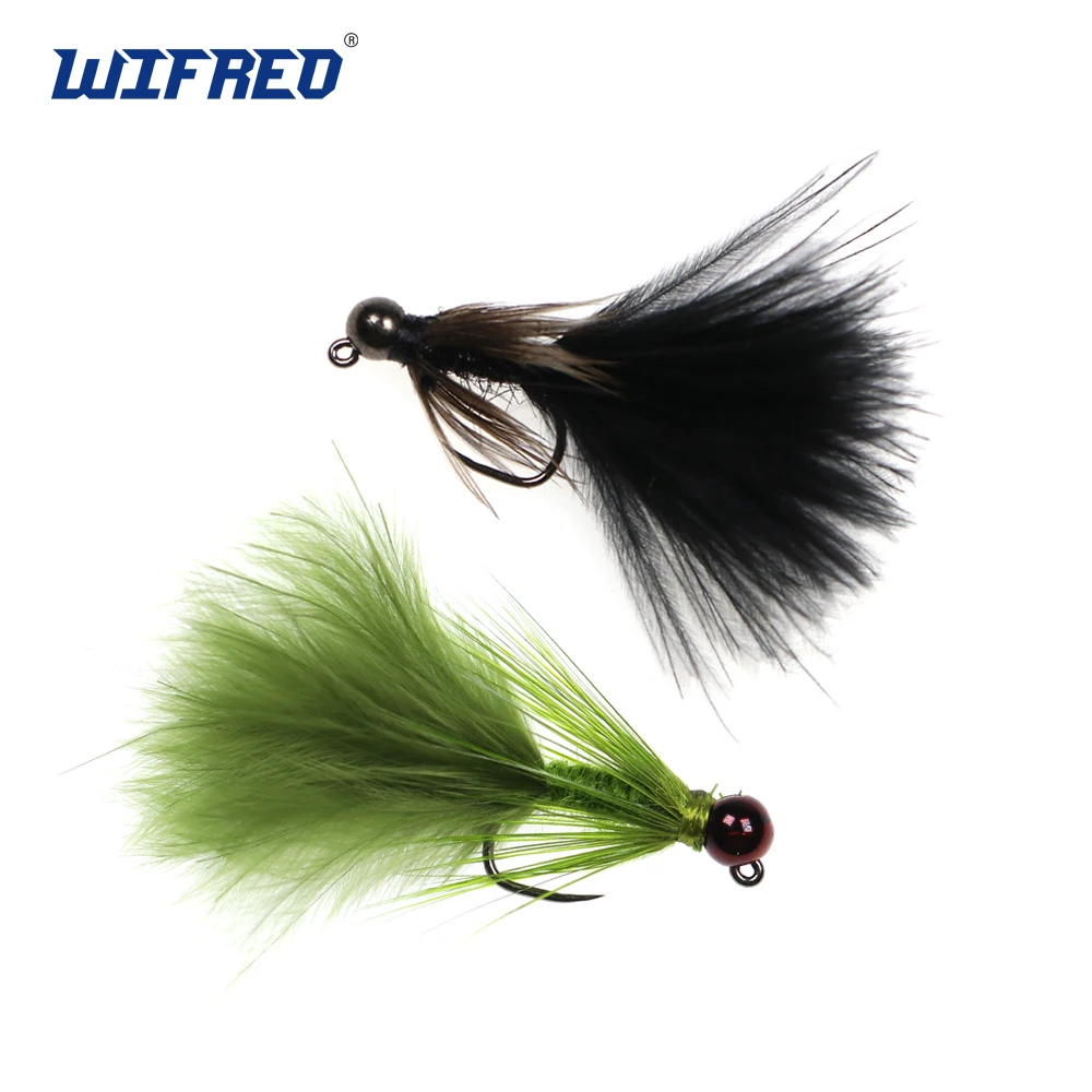 

Wifreo 6PCS #12 Tungsten Beadhead Jig Woolly Bugger Streamers Fly for Trout Salmon Pike Bass Fishing Lures Bait Olive Black