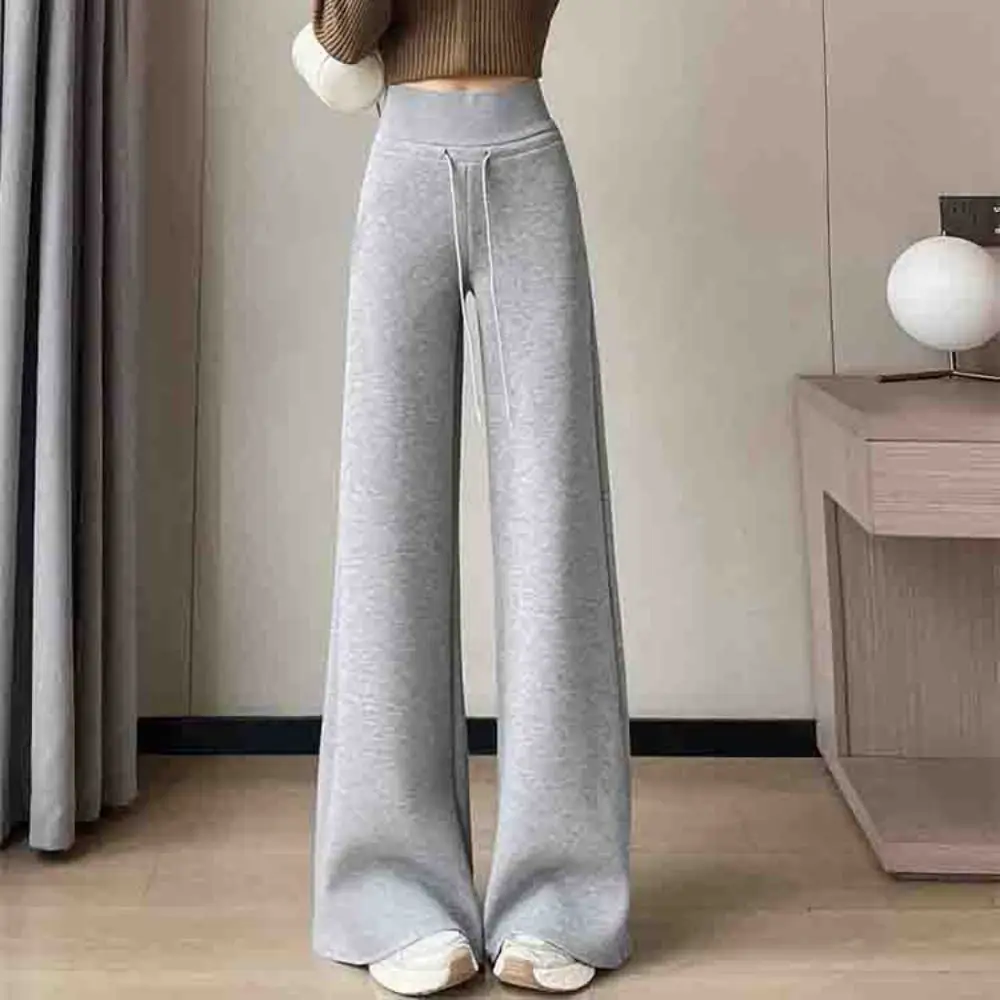 

Fashion High Waist Straight Pants Solid Color Drawstring Wide Leg Pants Simple Trousers Casual Pants Women Summer