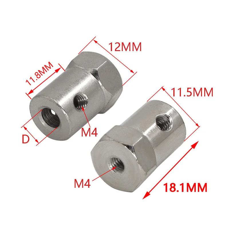 1Pcs 2/3/3.17/4/5/6/7/8mm Iron Plated Hex Coupler Small Wheel Connector Motor Model Accessories for Deceleration Motor Shaft