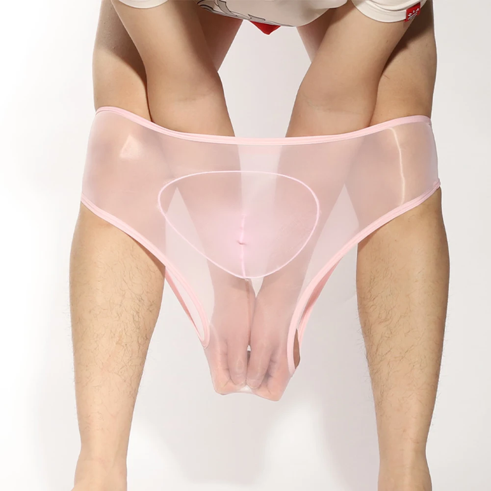 

1pc Sexy Lingerie Oil Shiny See Through Seamless Mesh Panties Breathable Pouch Underwear Man Ultrathin Briefs