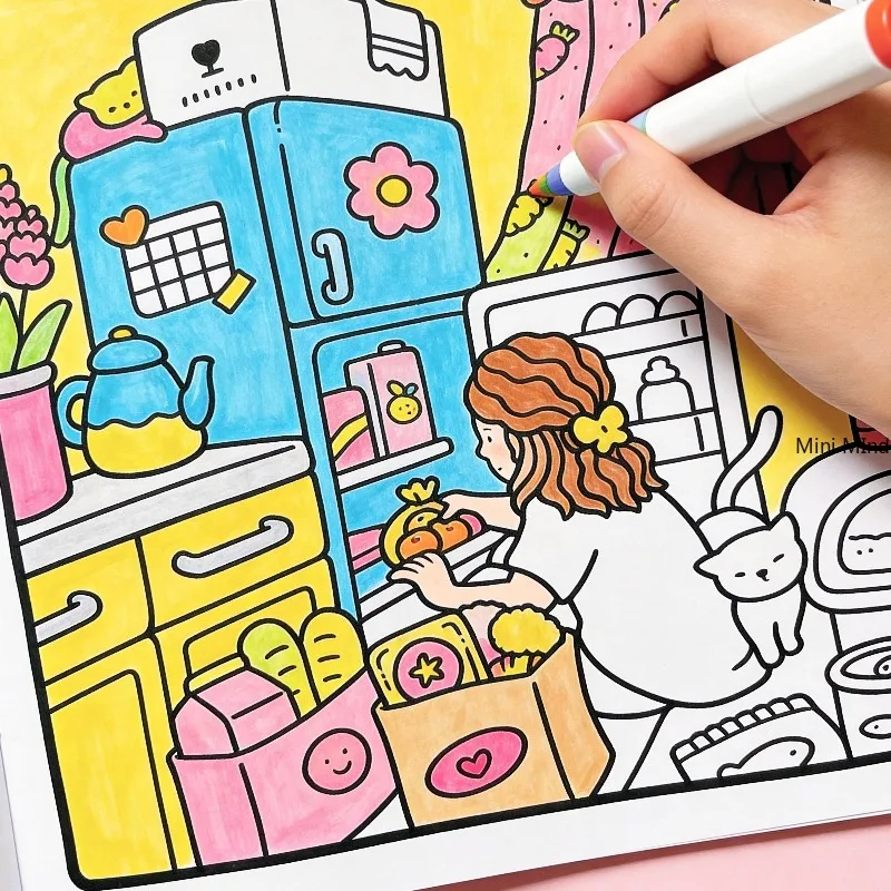 A Hand Drawn Coloring Book for Adults To Relieve Stress, Calm Down and Heal, A Girl's Life Coloring Book, 24 Different Scenes