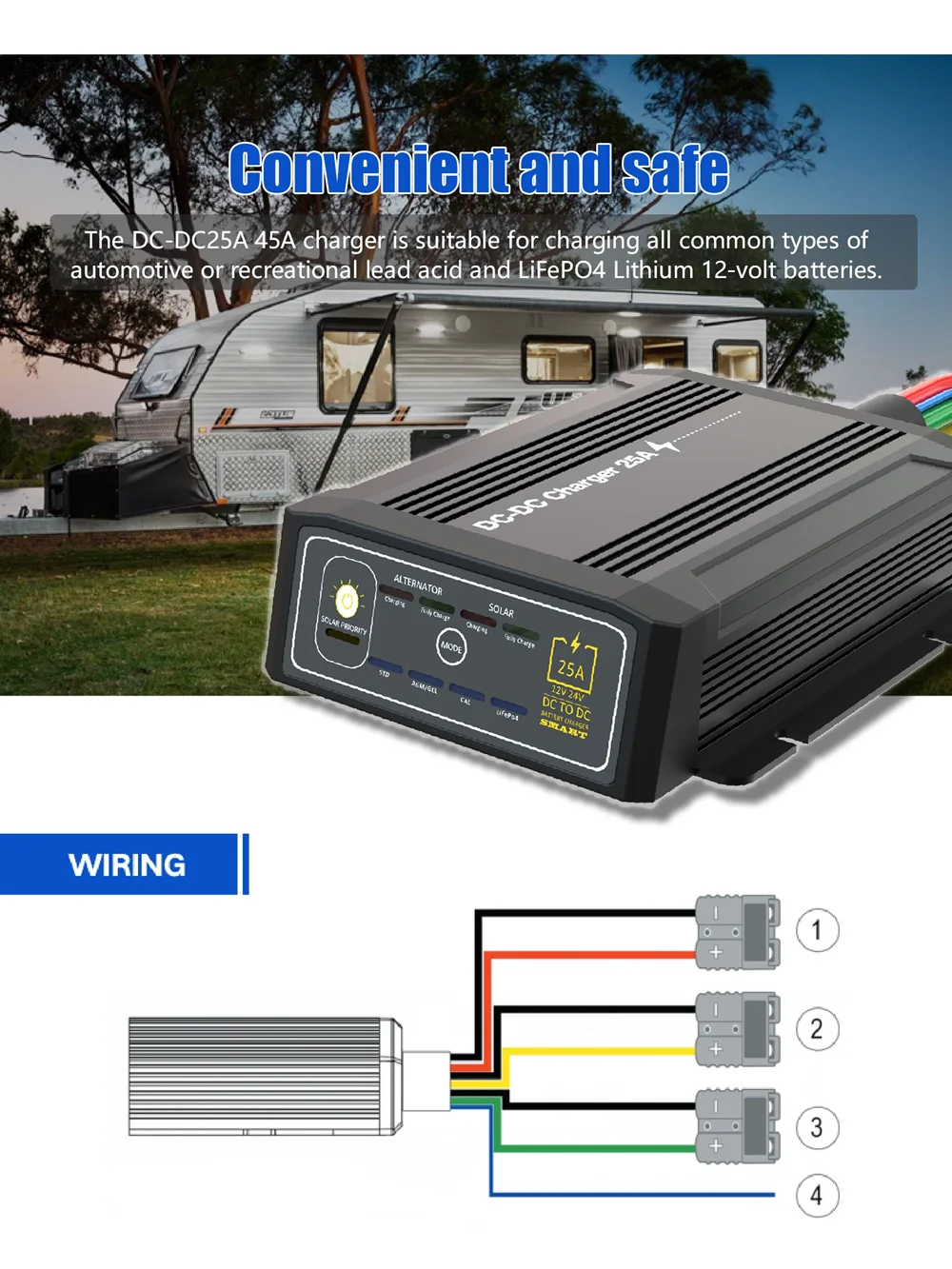 자동차 X 배터리 태양광 충전기 DC to DC 충전기 12V 24V 차량용 25A 40A 50A 카라반 캠퍼밴 트레일러 캠퍼밴 RV
