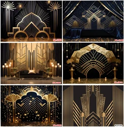 Great Gatsby Theme Backdrops Party Golden Black 1920s Retro Art Portrait Decoration Children Happy Birthday Backgrounds Props