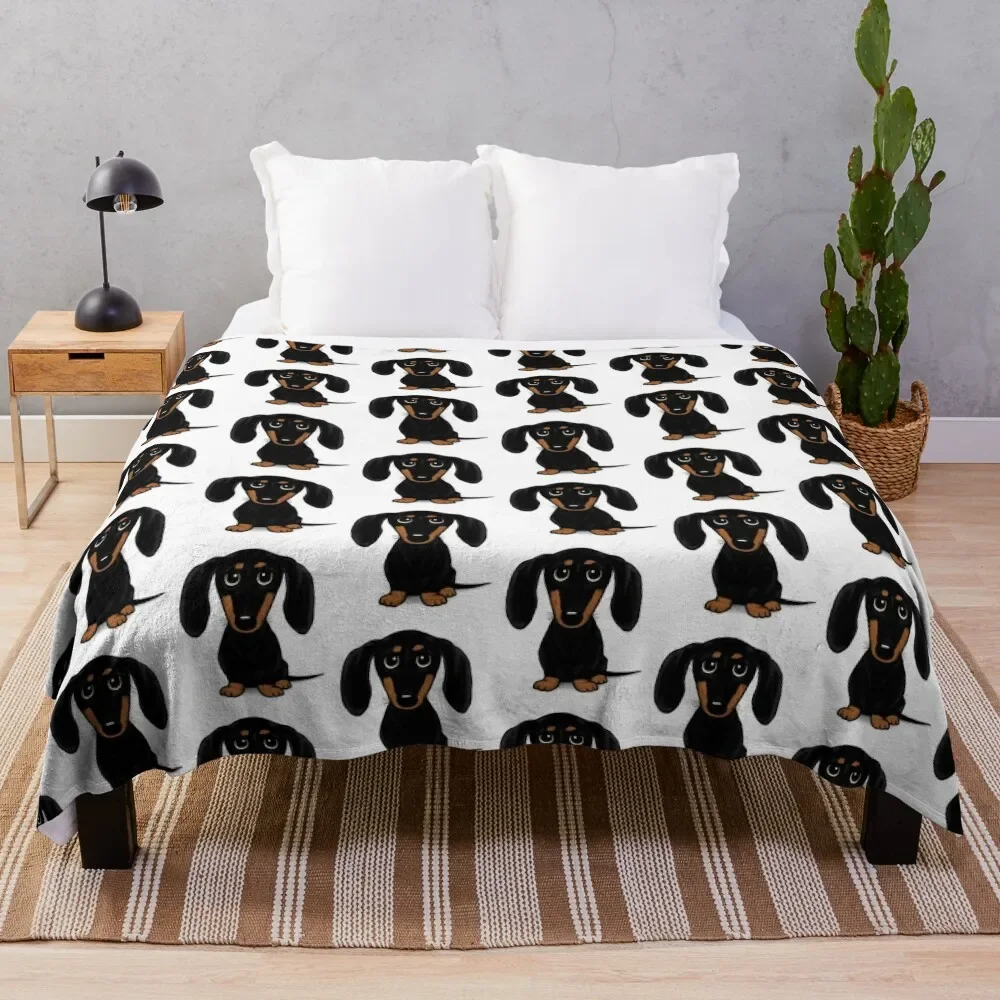 

Cute Black and Tan Smooth Coated Dachshund Cartoon Dog Throw Blanket Quilt heavy to sleep Sofa Throw Blankets