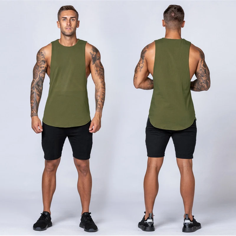 

Bodybuilding Muscle Exercise Undershirt Men Gym Sports Cotton Moisture Wicking and Breathable Casual Vest Printed Workout Tops