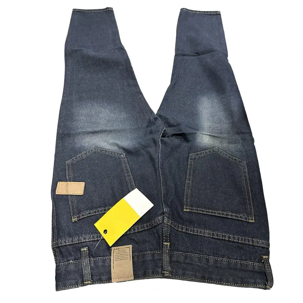 Men Denim Pants Men's Gradient Color Denim Jeans with Multi Pockets Waist Straps Loose Fit Harem Pants for Streetwear