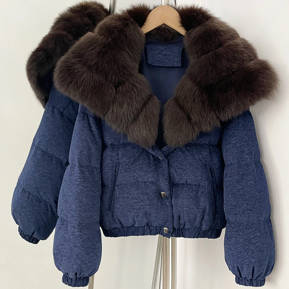 Women's Down Jacket Large Fur Collar Puffer Coat Oversized Warm Winter Short  Jacket with Hood Windproof Cold Weather Outerwear