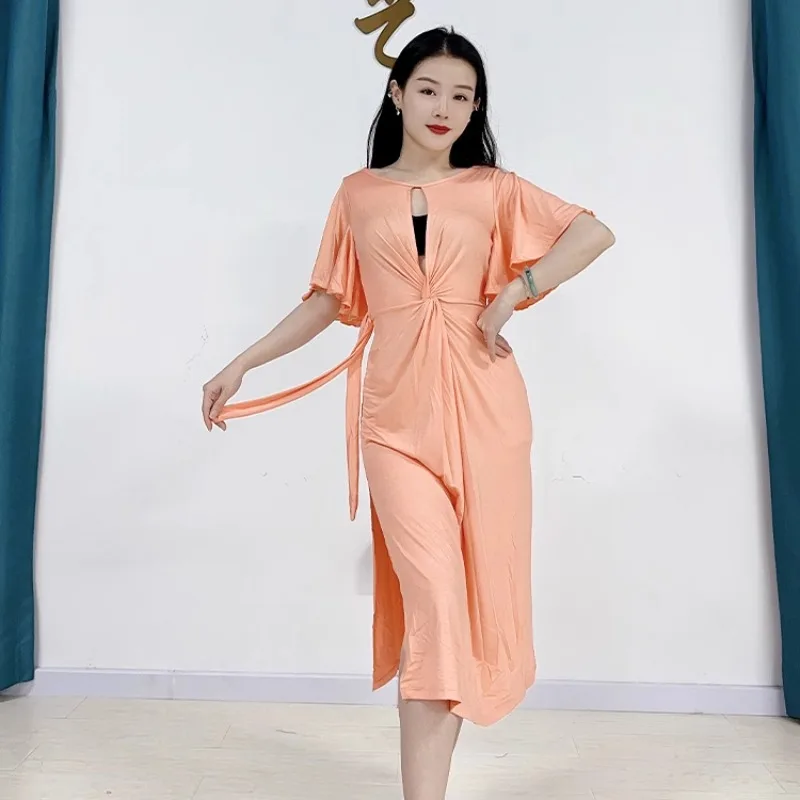 Customized Belly Dance Costumes Apparel 2025 New Modal Twisted Dress with Latin Fusion and Eastern Dance in Front and Back