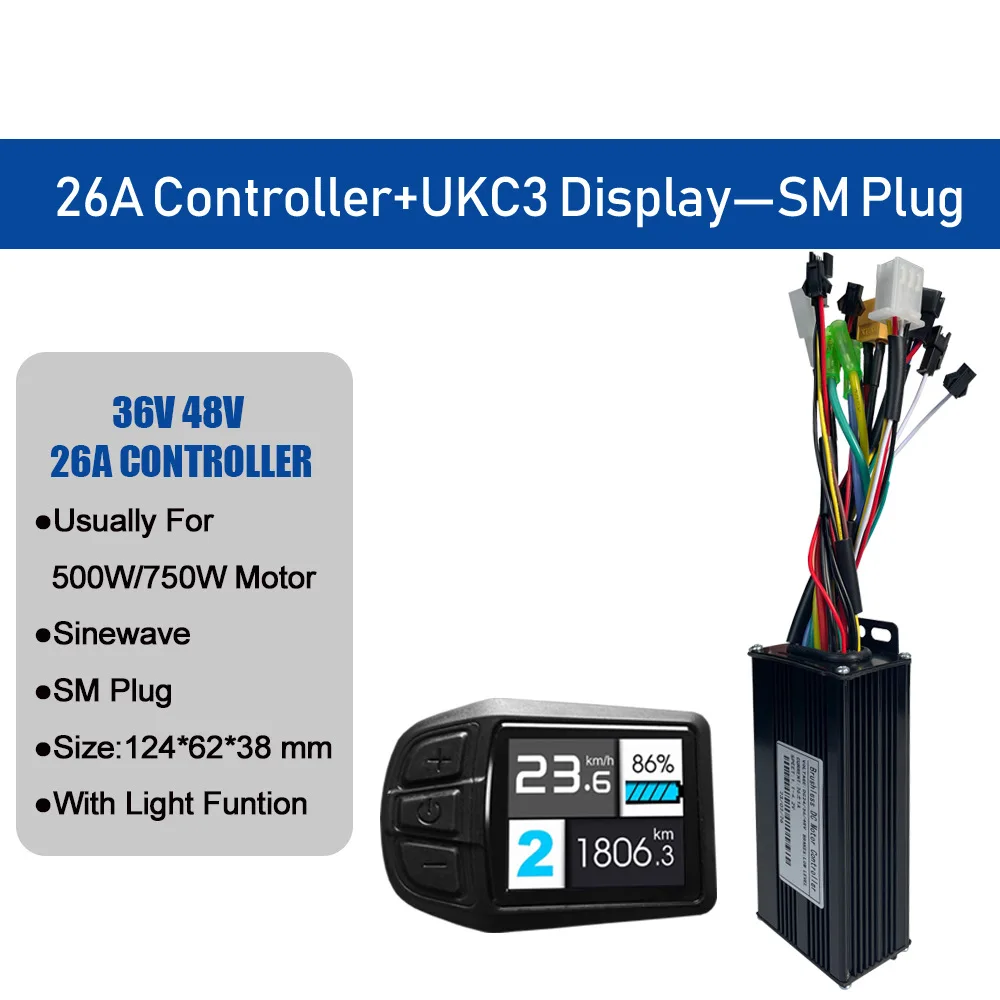 Electric Bicycle Scooter Display UKC3 LCD Display Panel Battery Speed 26A Three Mode Controller SM Plug e-Bike refit Accessory