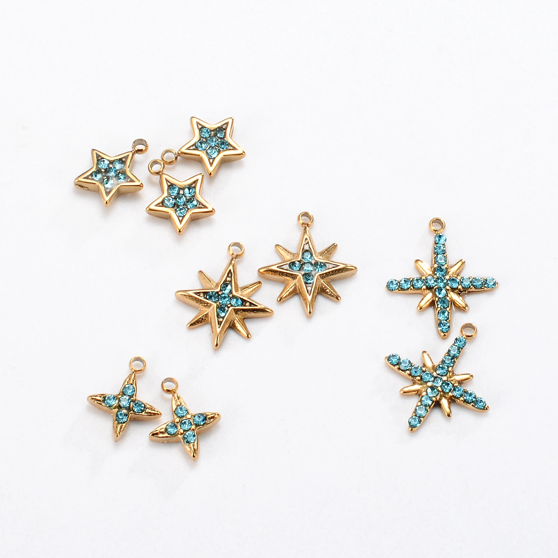 10pcs New Charms Accessories Wholesale Blue Rhinestones Star Cross Stainless Steel for DIY Fashion Necklace Earrring Pendants