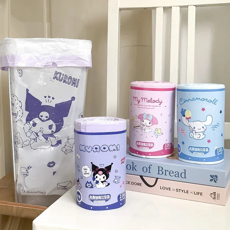 

100pcs Sanrio Kawaii Kuromi Drawstring Garbage Bag Cinnamoroll My Melody Anime Cartoon Fashion Tear-Free Cleaning Home Trash Bag