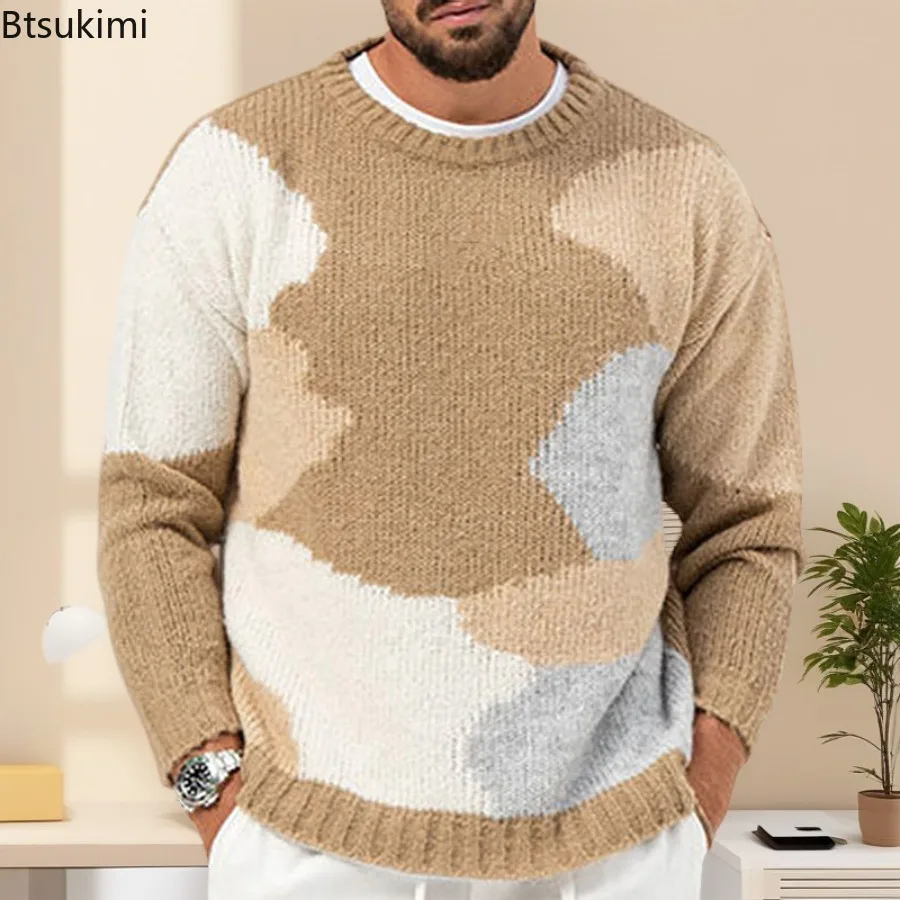 High Quality Jacquard Knitted Sweaters for Men Autumn Winter Fashion Casual O-neck Pullvers Versatile Knitwear Men Clothing Tops