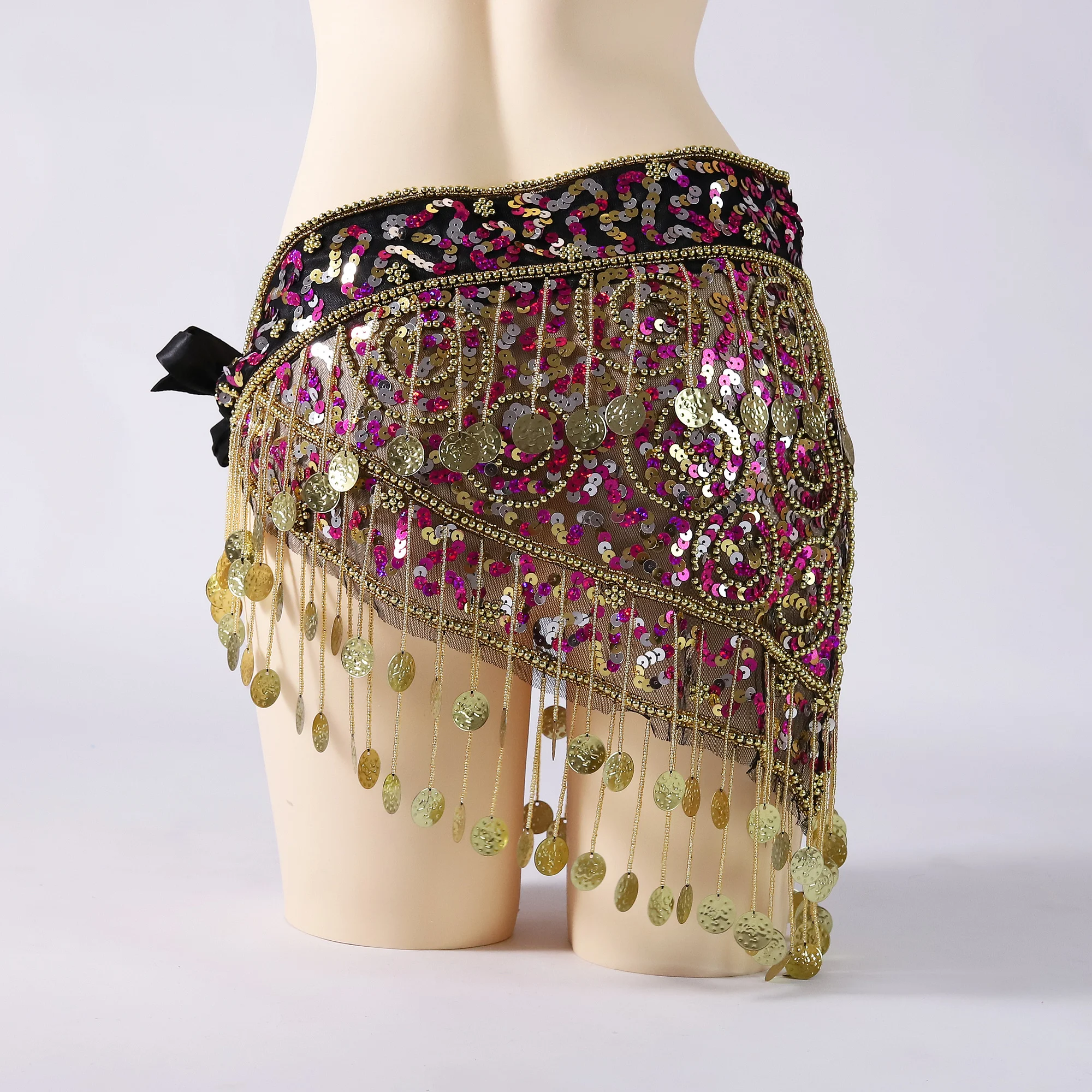 Ręcznie Robione Akcesoria do Tańca Brzucha Błyszczący Pas Szydełkowy Cekiny Chusta na Biodra Monety do Shimmy Owijki Koraliki Frędzle Pasy Tribalne