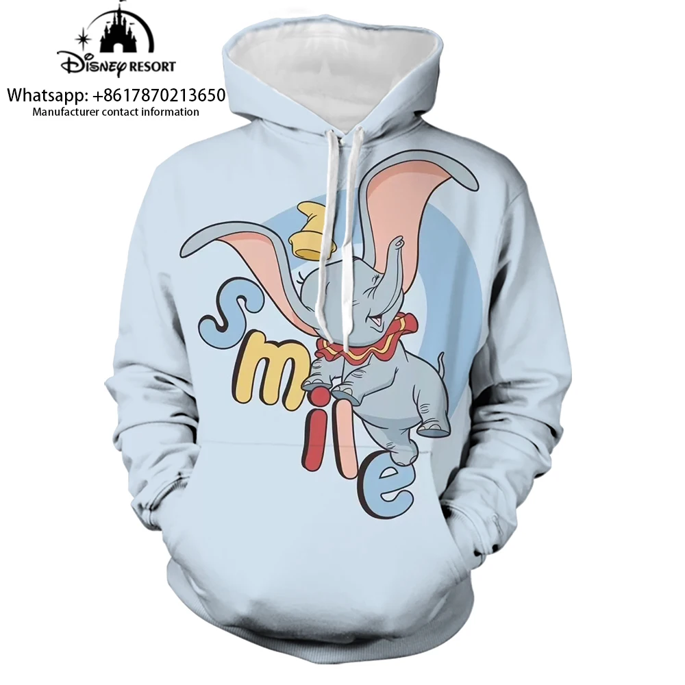 Hoodie impresso em anime unissex dumbo, hoodie casual feminino, tops estilo rua, moda infantil, novo, Y2K, 3D, primavera, 2024