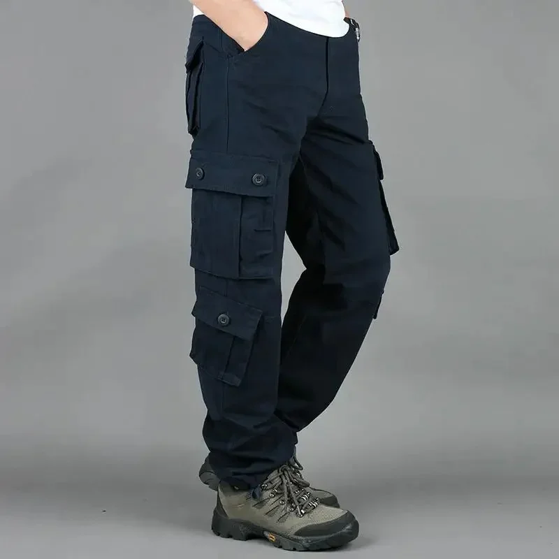 Men's Cross-Border Multi-Pocket Cargo Pants Straight-Leg Loose-Fit Spring Autumn Summer Pure Cotton Casual Long Pants