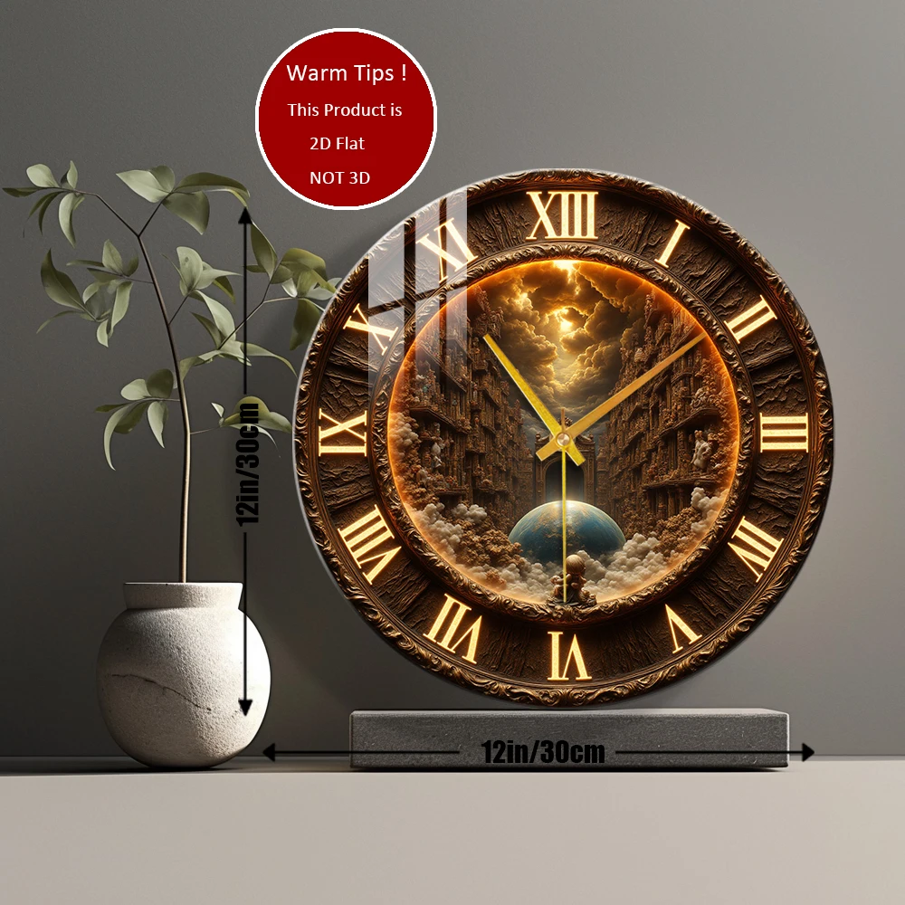 Tempered Glass Wall Clock Ancient Clock Globe Gate Suitable For Wall Decor or Tabletop Display Anywhere
