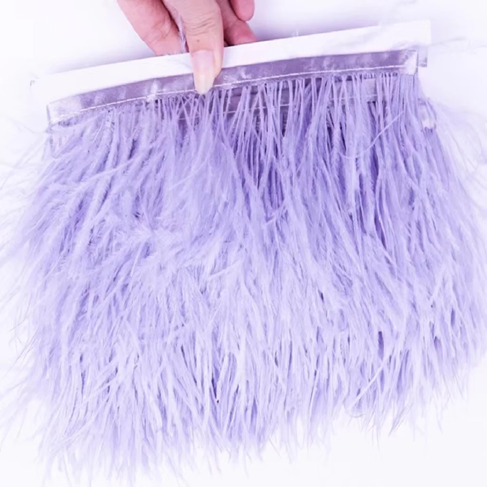 1M High Quality Purple Natural Color Ostrich Feather Plumas Decorative Stage Party 6-8CM Edge Ribbon Wedding Dress Sewing Craft