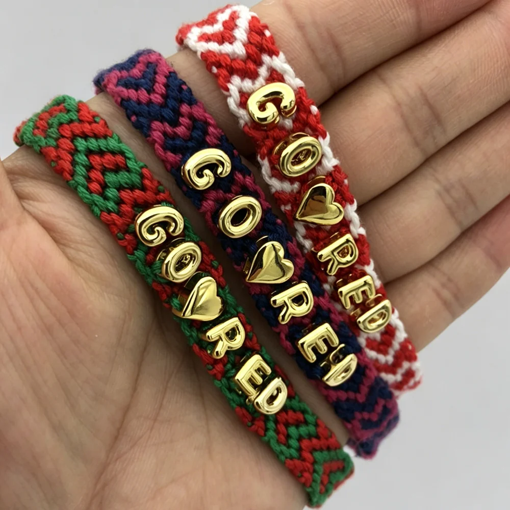 

Rainbow Jewelry Store Custom Name Woven Bracelet, Personalized Gold Letter Adjustable Friendship Bracelet for Women