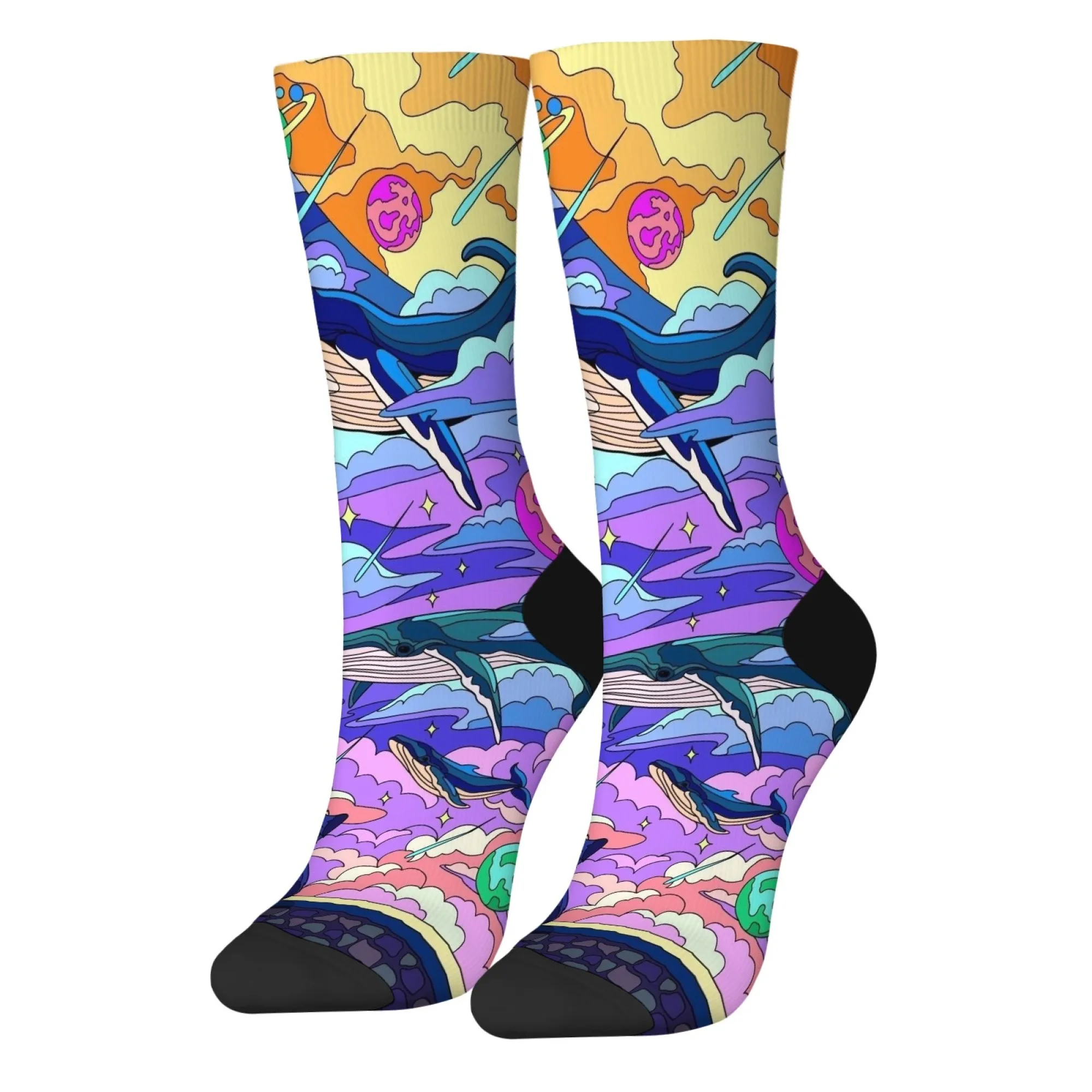 ถุงเท้าลายการ์ตูนวาฬอวกาศสุดแปลกใหม่ สไตล์เรโทร กันลื่น ระบายอากาศได้ดี นุ่ม สบาย ของขวัญสุดแปลก สำหรับกิจกรรมกลางแจ้ง ทุกฤดูกาล