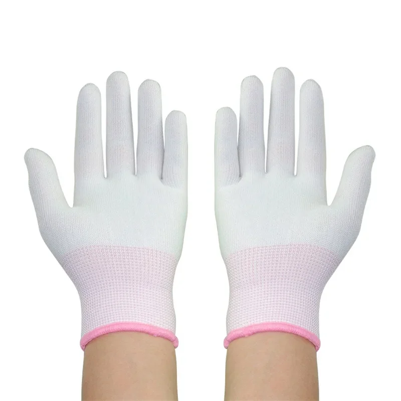 12Pairs/Dozen Nylon PU Finger Coated Gloves White  Glove Anti-static Gloves Clean Knitted Gloves