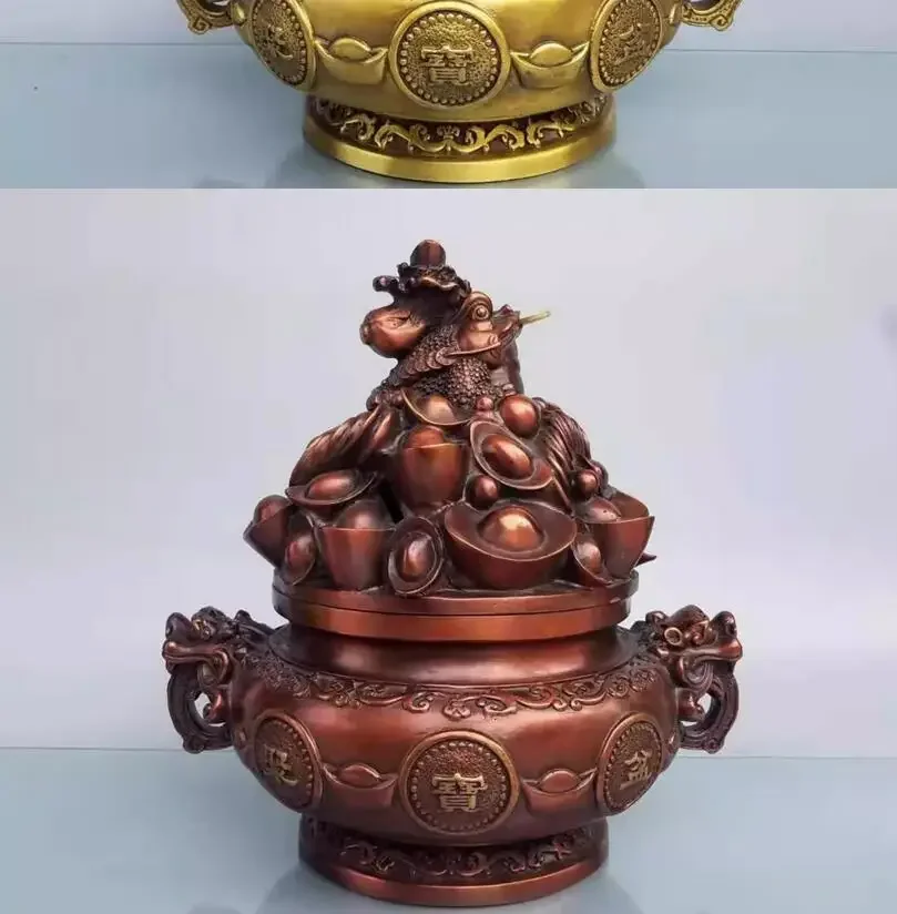 Metal 1-foot Golden Toad Treasure Bowl Decoration Decoration Home, Office, Cultural and Creative Decoration