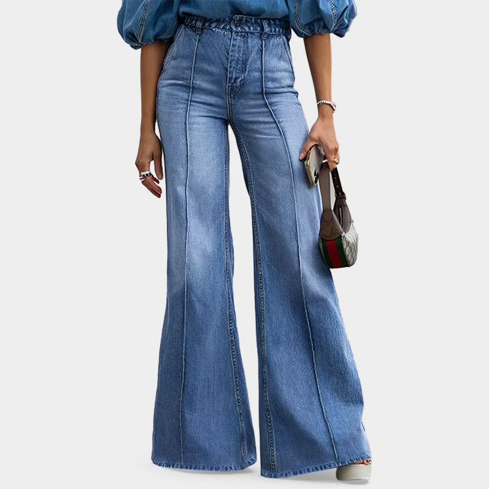 Women High Waist Wide Leg Jeans Casual Plain Denim High Waist Wide Leg Long Pants Loose Slimming Straight Trendy Long Pants