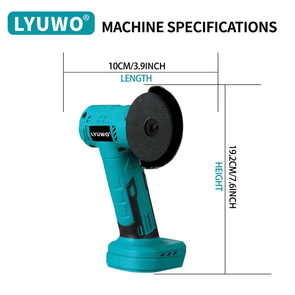 LYUWO 21V 3-inch Rechargeable Brushless Mini Angle Grinder With 90 Degree Rotation For Home Polishing, Cutting And Grinding Tool