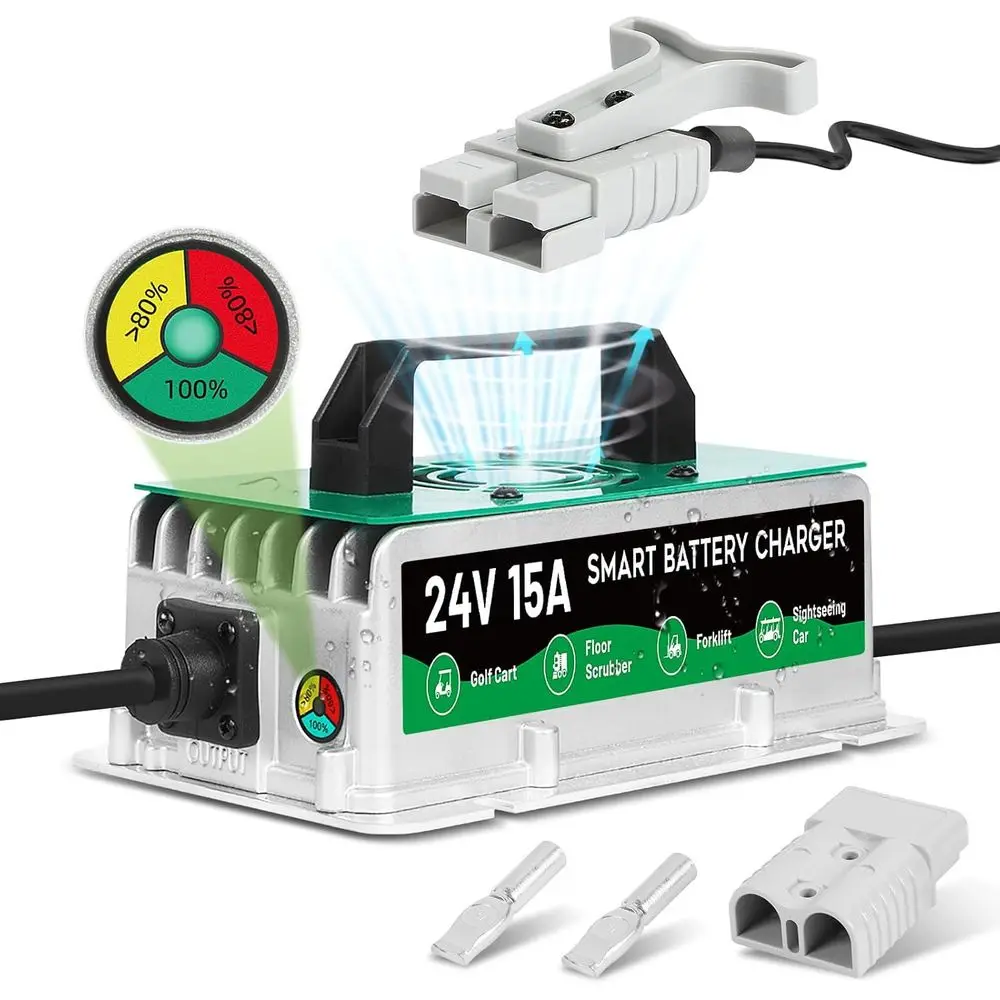 

Зарядное устройство для вилочного погрузчика, 24 В, 15 А, водонепроницаемое зарядное устройство IP67, 24 В, скребок для пола, полностью автоматическая интеллектуальная зарядка с 8 зарядами
