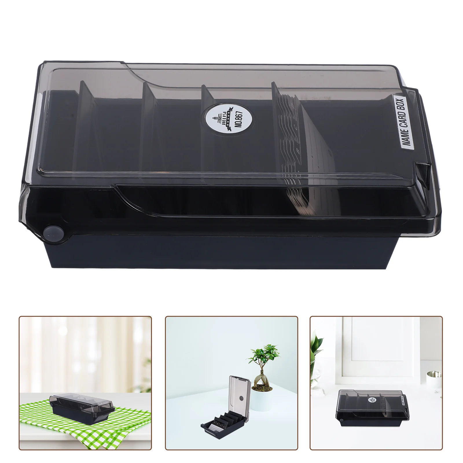 

Business Card Storage Box Large Capacity Transparent Cover Organizer Office Desk Accessories Business Card Holder