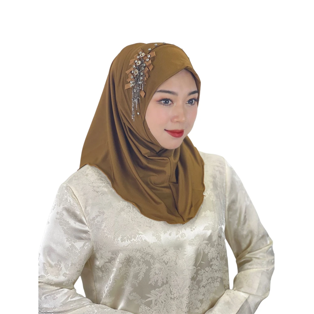 Hijab Instantâneo Muçulmano com Borla para Mulheres, Xaile, Pull On Wear, Cachecol, Cobertura Completa, Turbante, Tampão de Islã, Headwrap, Oração, Ramadã, Diamante, Xaile