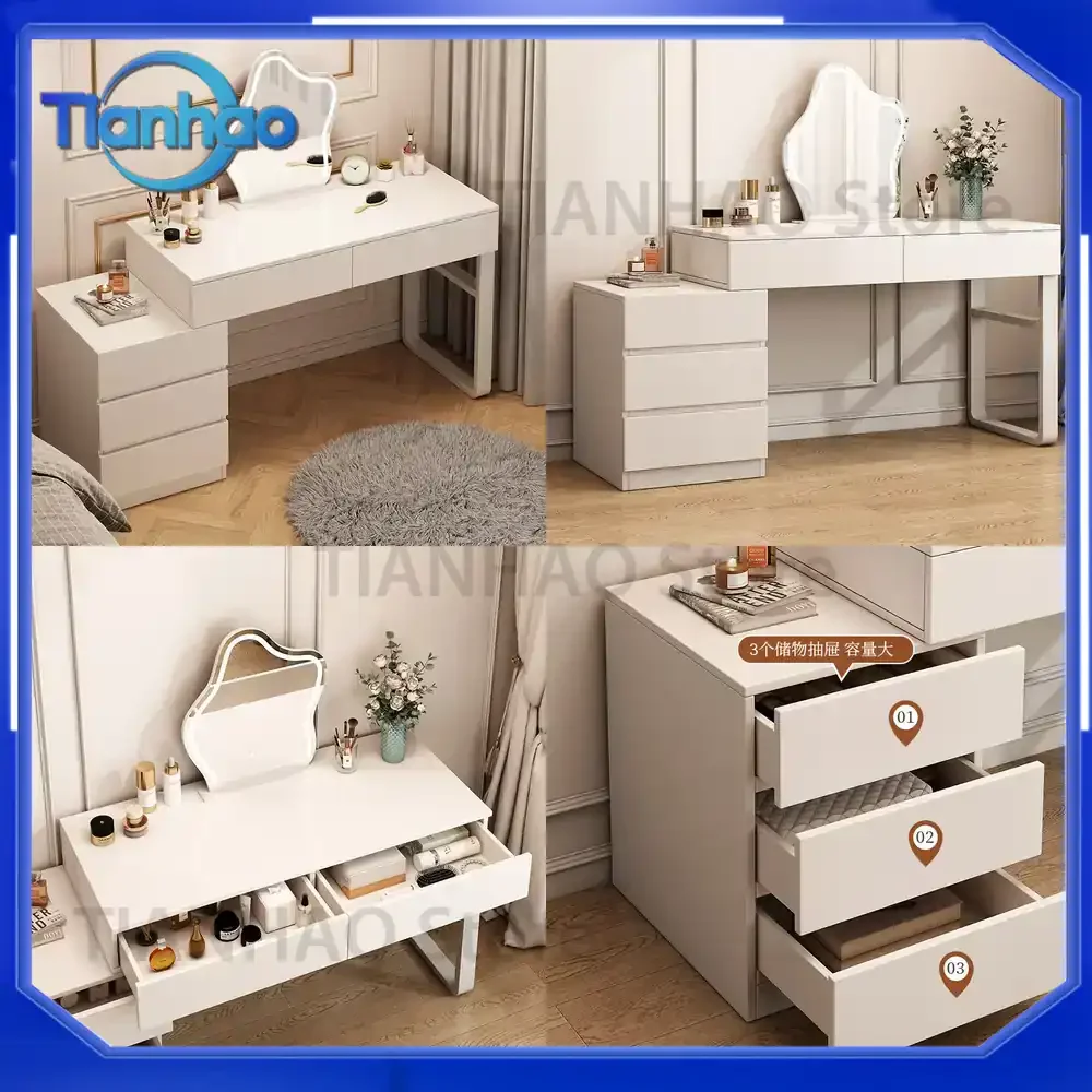 Moderner Minimalistischer Schminktisch für Kleine Schlafzimmer mit Integriertem Aufbewahrungsschrank Makeup-Tisch für 2021