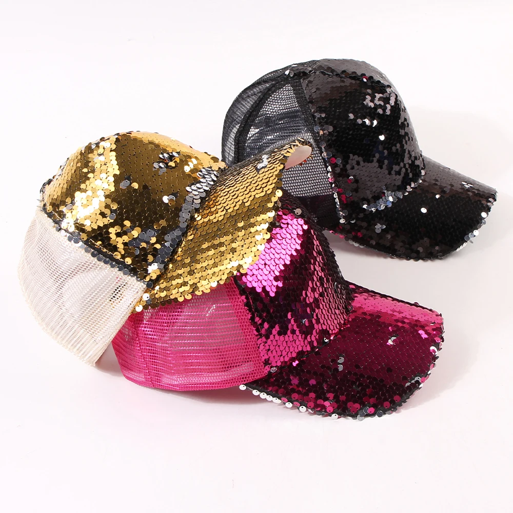 1 Men\'s AND WOMEN\'S Seasonal Breathable Mesh Fashionable Casual Sequin Baseball Cap