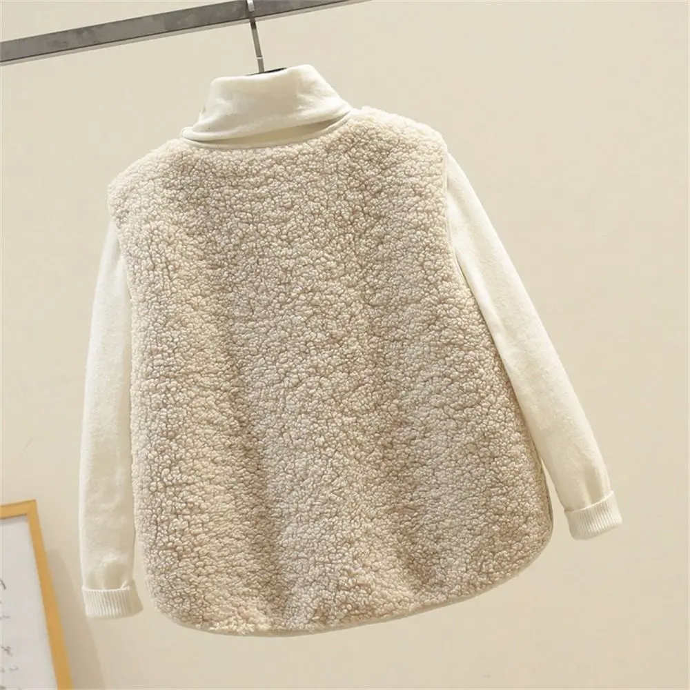 Fashion Lamb Hair Winter Fleece Vests Thermal Solid Color Button Waistcoat Short Type Warm Thick Ladies Coats for Spring Autumn image 5