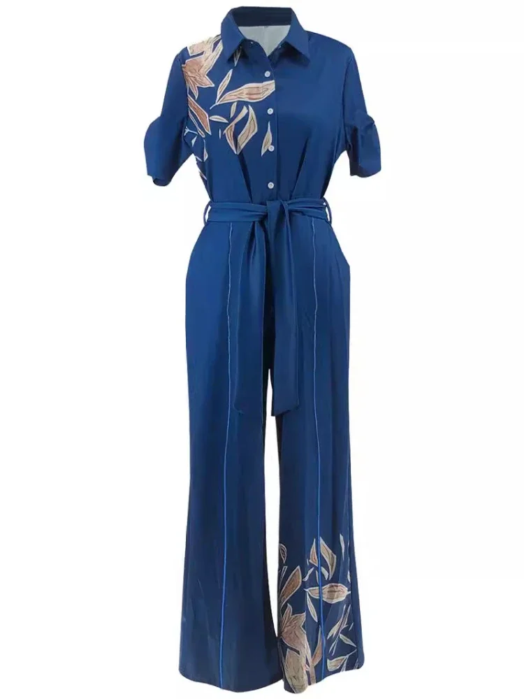 ฤดูใบไม้ผลิฤดูร้อนผู้หญิงแขนสั้นขากว้างJumpsuitผู้หญิงRompersผู้หญิงแฟชั่นพิมพ์สบายๆเก๋เอวสูงJumpsuit