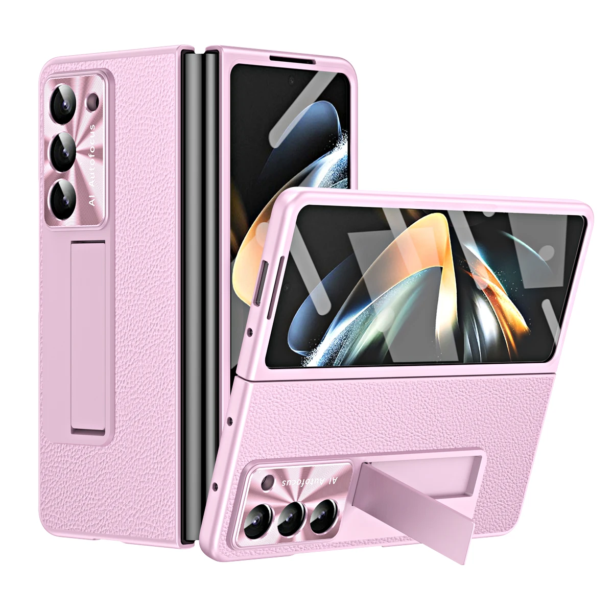 For Samsung Z FOLD 6 -Z FOLD 5.4.3  Premium Series (Lychee Texture Two-Piece Set) with Invisible Stand and Integrated Shell-Film