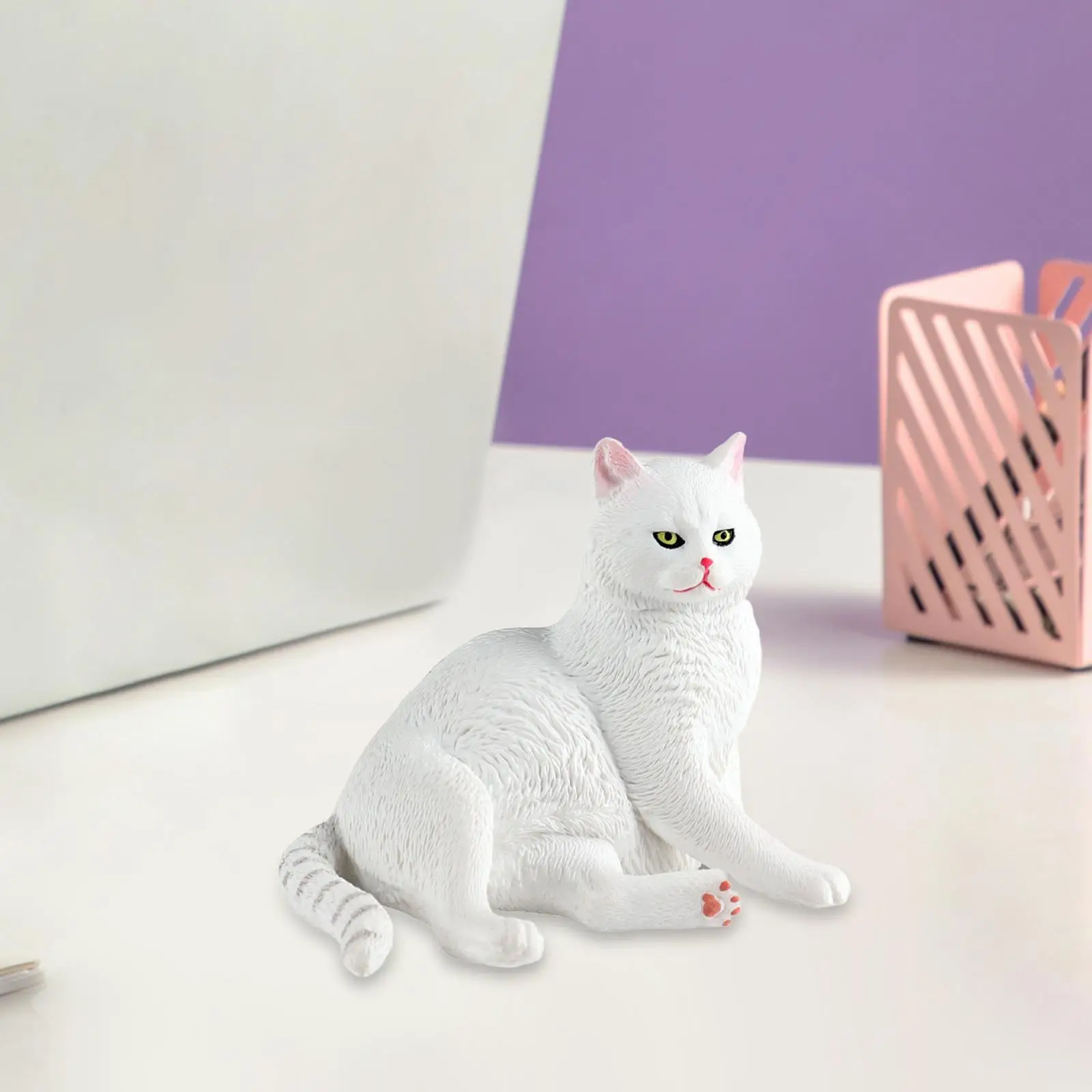 Lifelike Cat Figurine Sculpture, Tiny Feline Statue for Kids' Birthday Present