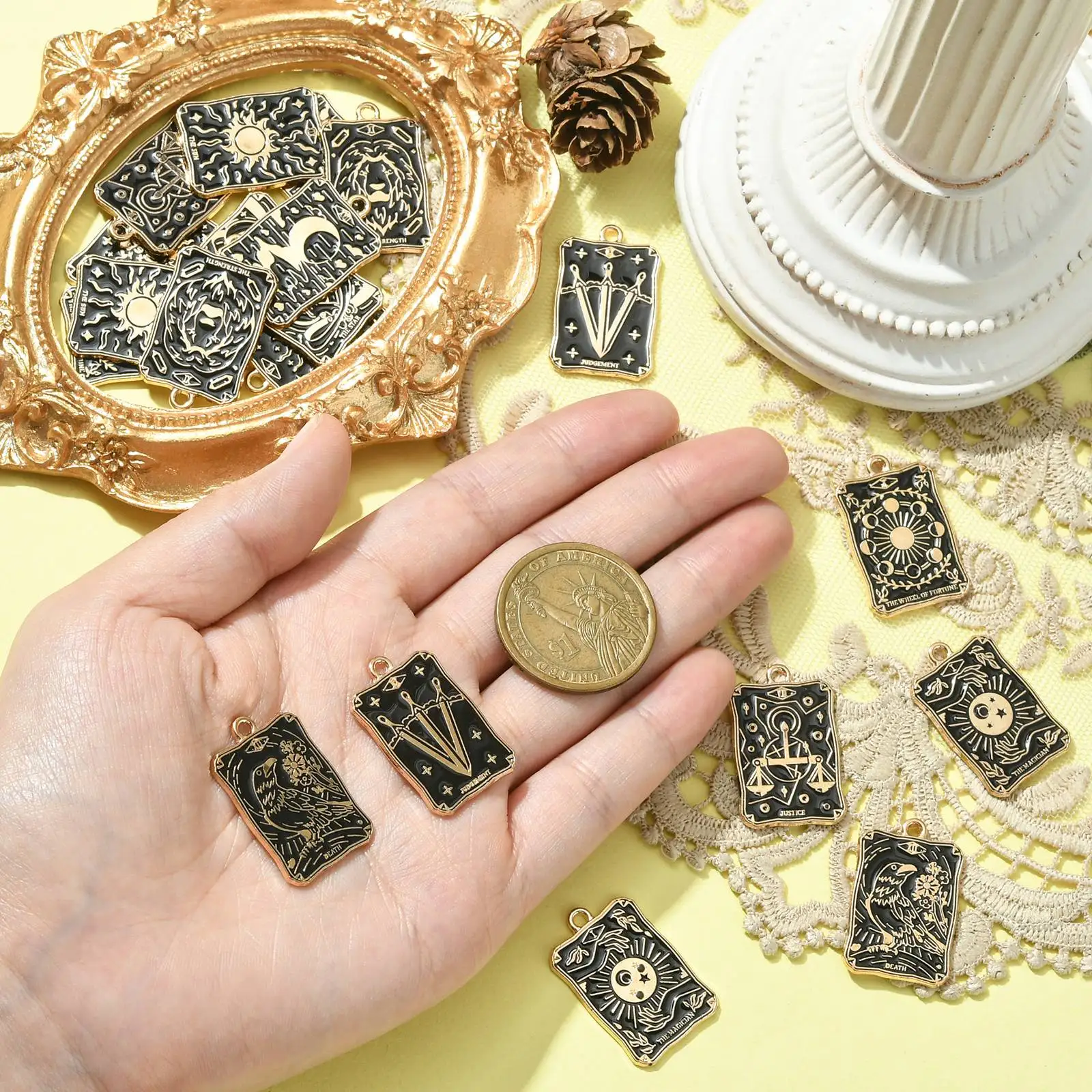 PandaHall 20 Stück 10 Stile Legierung Emaille-Anhänger Tarot-Charms Rechteckige Anhänger für Schmuckherstellung – Detail 4