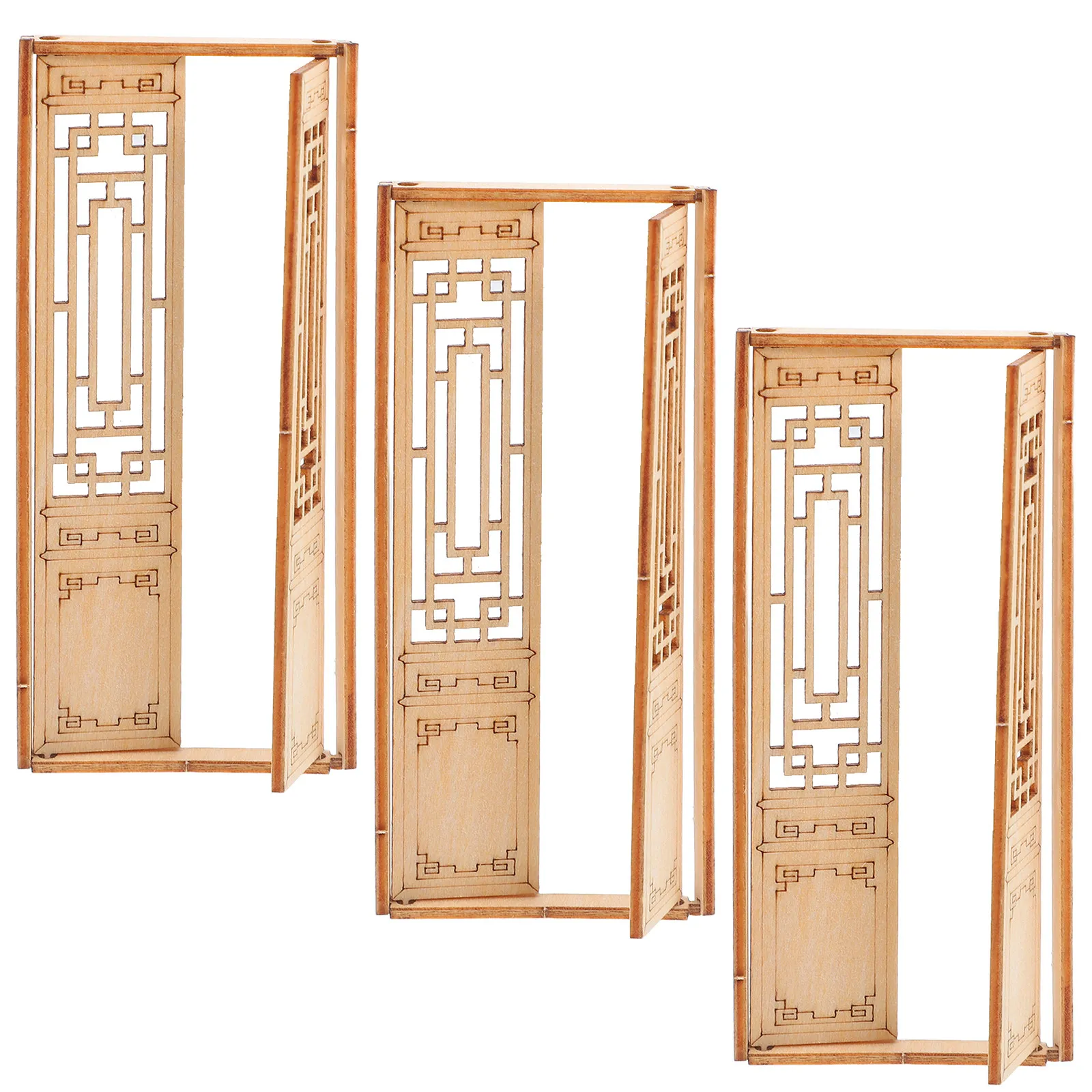 3Pcs Miniature Wooden Windows Dollhouse Decor Chinese Hui Style Fairy Garden Landscape Accessories