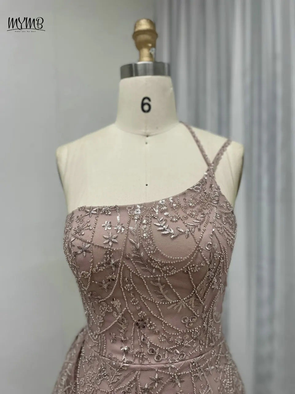 MYMB-vestido formal de noite com fenda alta com um ombro, vestido sereia luxuoso, vestido de baile, trem lateral, fenda, cinta de espaguete, frisado, rosa