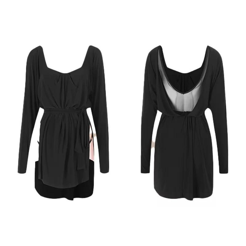 Latein-Tanzkleid, schwarz, lockerer Latein-Rock, Latein-Trikot, Latein-Kleid, Kleid, Rumba, ChaCha, Latein-Kleider, Damen, Zym 25109