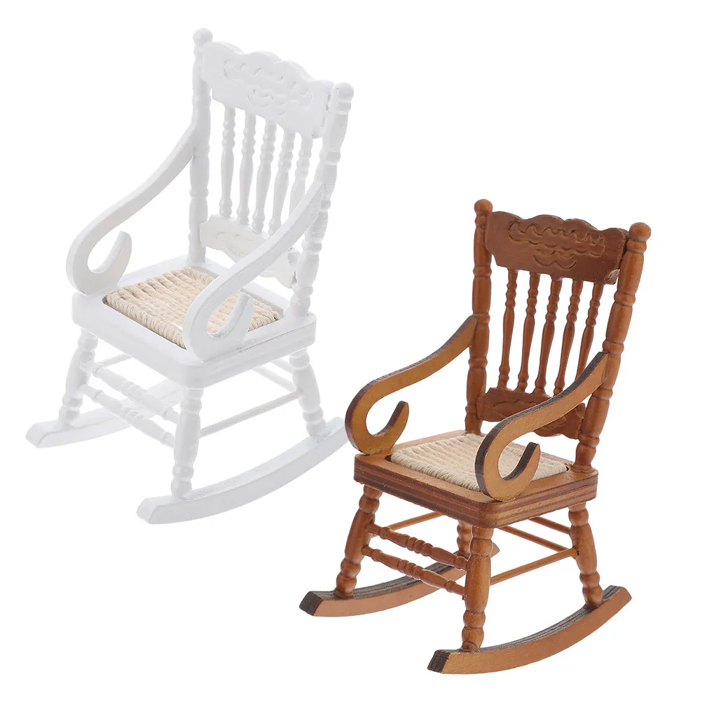 

2Pcs Miniature Rocking Chair 1:12 Scale Vintage Wooden Dollhouse Furniture with Rope Seat Cozy Decor for Christmas Tiny House