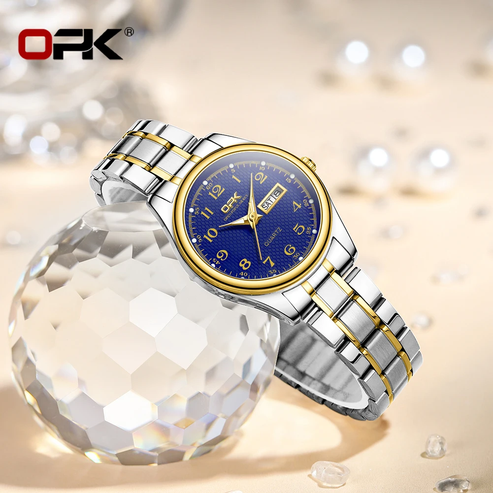 OPK Ladies Quartz Watch Luxury brand stainless steel watch Dual calendar waterproof Luminous women's wristwatch