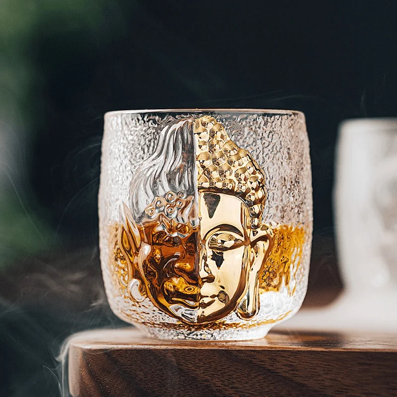 Buddhist Zen Devil Or Buddha 3D Relief Crystal Shot Glass Religion