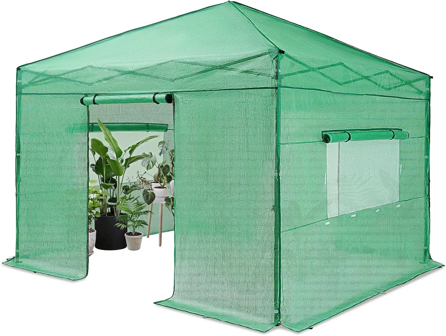 10'x10' Portable Heavy Duty Walk-in Greenhouse Instant Pop-up Greenhouse Indoor Outdoor Plant Gardening House Canopy, Green