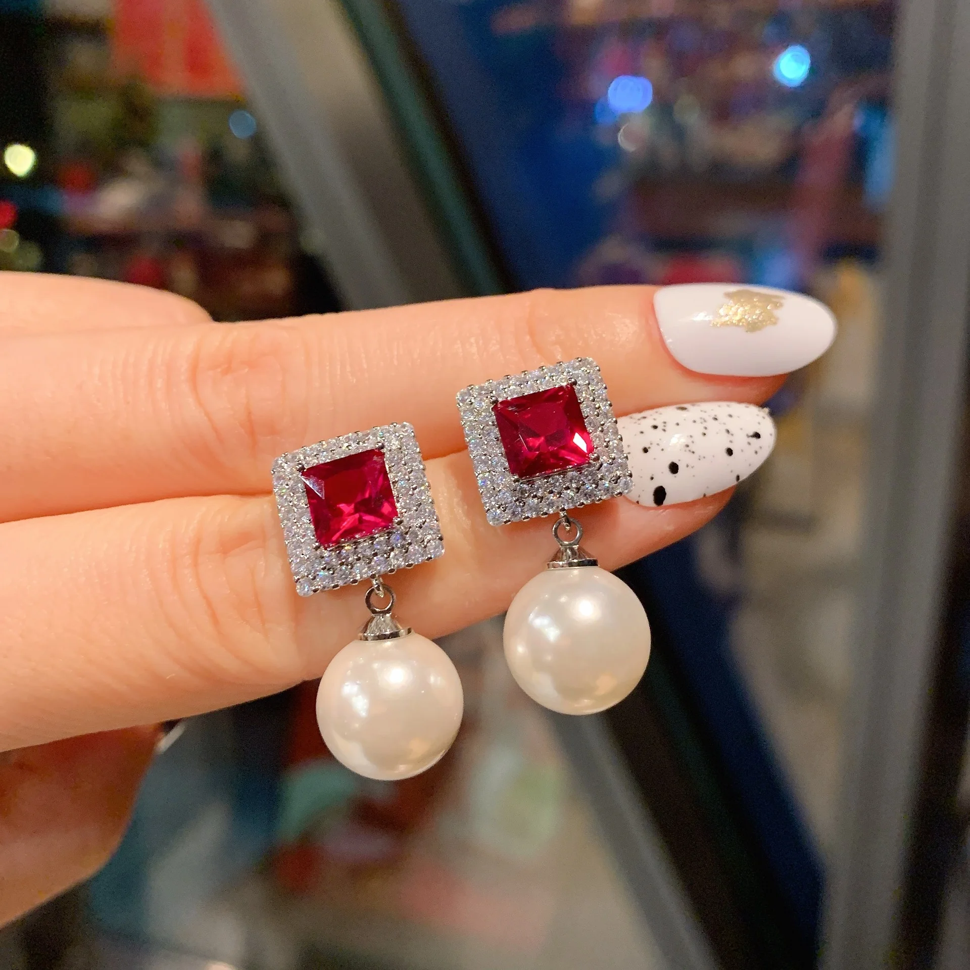 brand genuine Luxury real jewels New Tiktok live broadcast Aussie pearl red corundum earrings wedding party accessories high qua