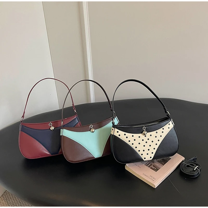 Umhängetasche, Handtasche in V-Form, kreative, modische Vintage-Handtasche für Damen, ideal für den täglichen Gebrauch und den Weg zur Arbeit, mit Farbblock-Design. – Detail 3