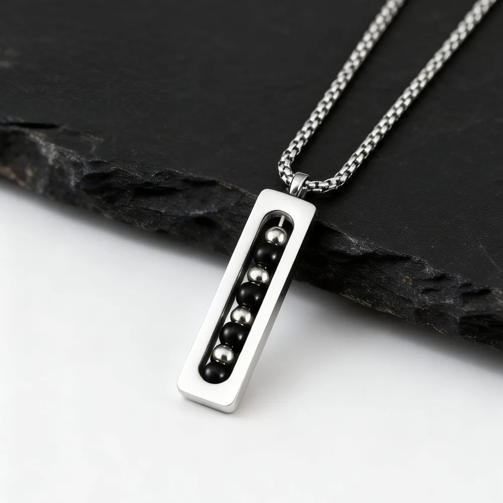 

Trendy Silver Color Bar Necklaces for Men,Geometric Stainless Steel Pendant Necklace,Minimalst Birthday Father Party Gift